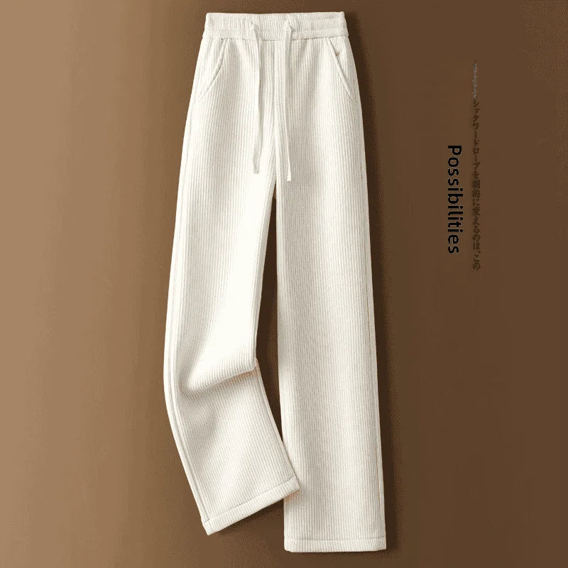 High Waist Thickened Fleece Women's Loose Pants Straight Leg Casual Trousers Korean Style Commute Fashion plus Size Ladies