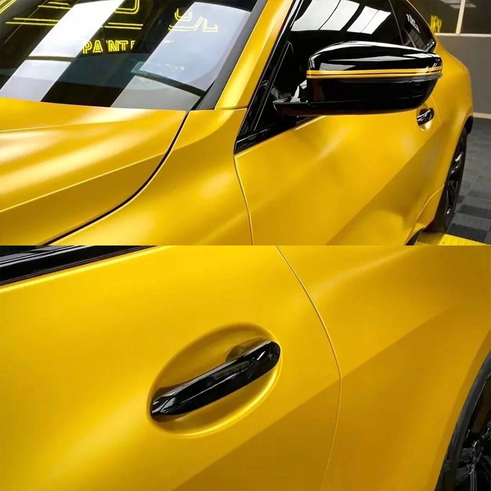 Car Sticker Color Change Vinyl Film Matte Metallic Yellow PET Bubble Free Wrapping Car Accessories Auto Self Adhesive Decals