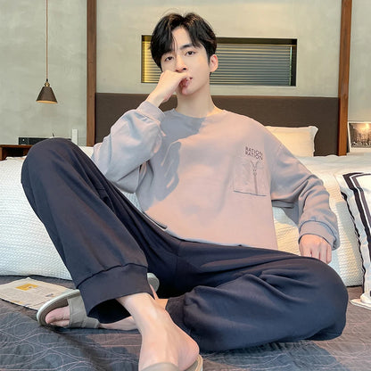Soft Cotton Pajamas Autumn Men's Plaid Sleepwear Big Yards L-4XL Pajama Sets Casual Sleep&Lounge Pyjamas Pijamas Hombre