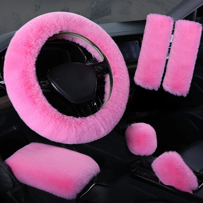 Plush Car Steering Wheel Cover 6piece Set Winter Warmth And Elastic Non Slip Handle Cover  Women's Car Interior Accessories