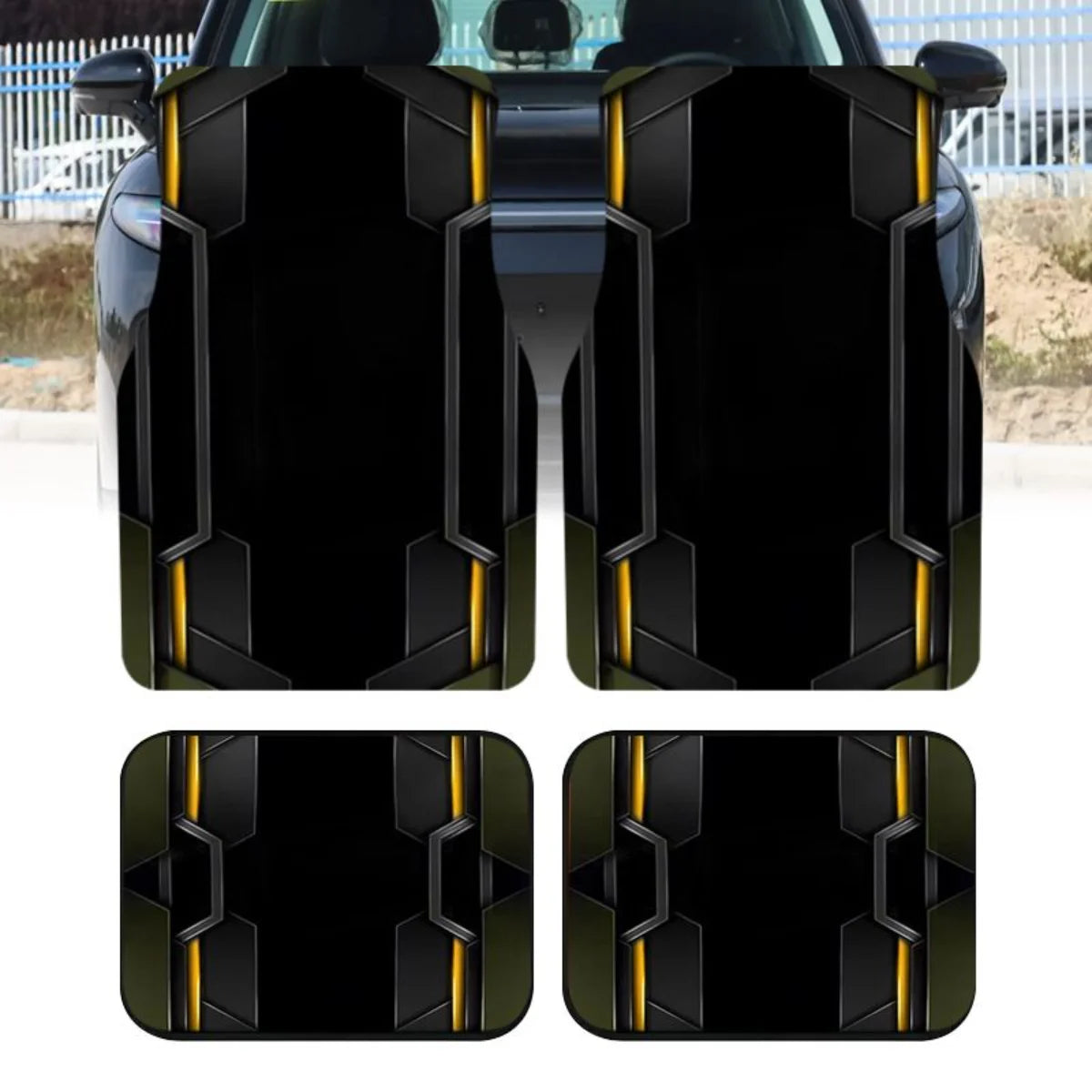 Black Gold Olive Green Tech Geometric Car Floor Mats 4PCS Universal Futuristic Sport Non-slip Foot Mats Interior Accessories