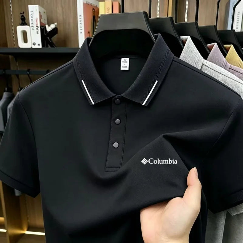 2026 Columbia Style  embroidery summer  ice silk short sleeved polo shirt quick drying breathable business casual T-shirt top