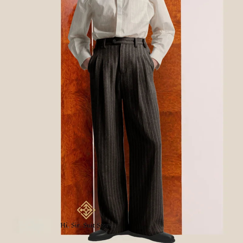 Men's High-Street Vintage Striped Pants Drapey Silhouette Melange Old Money Style Elegant Casual Trousers for Gentlemen Fashion