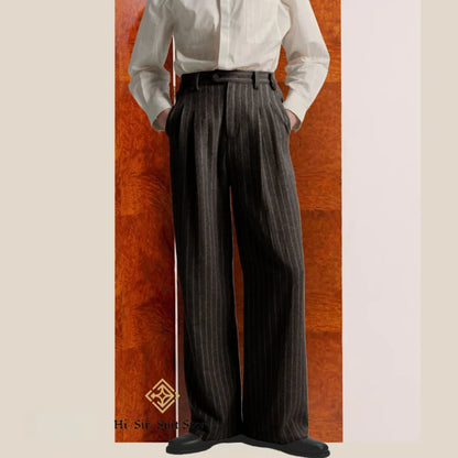 Men's High-Street Vintage Striped Pants Drapey Silhouette Melange Old Money Style Elegant Casual Trousers for Gentlemen Fashion