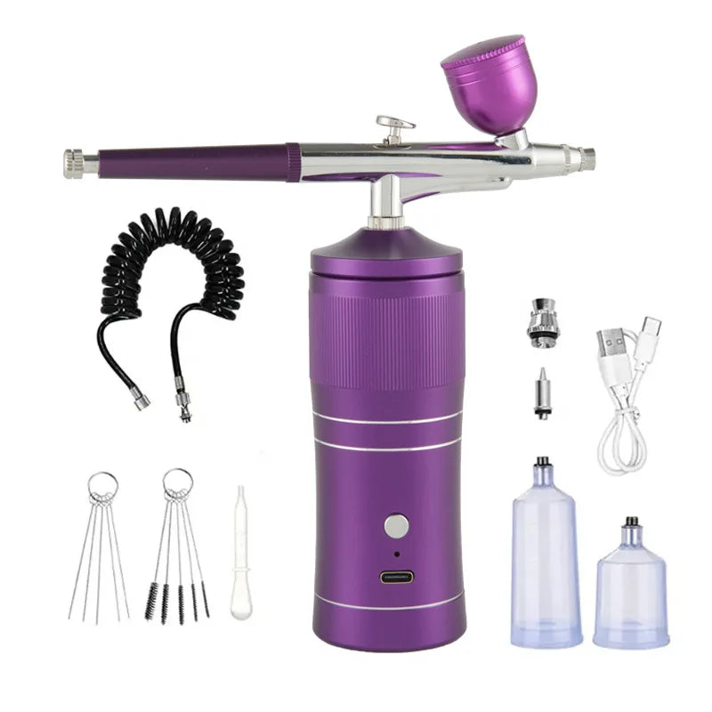 Rechargeable Airbrush Compressor Kit Air Brush Sprayer Gun Water Oxygen Deep Hydrating Machine for Nail Art Tattoo Cake Makeup