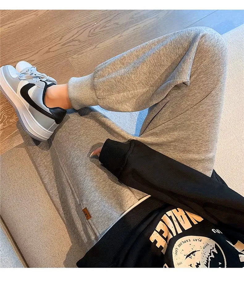 plus Size Women's Slimming Fleece Lined Cuffed Thickened Warm Sports Pants Commute Style Korean Fashion Winter Collection