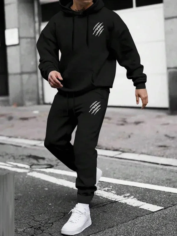 Men's and women's printed hooded sweatshirts and pants animal paw printed sportswear running autumn and winter casual fashion