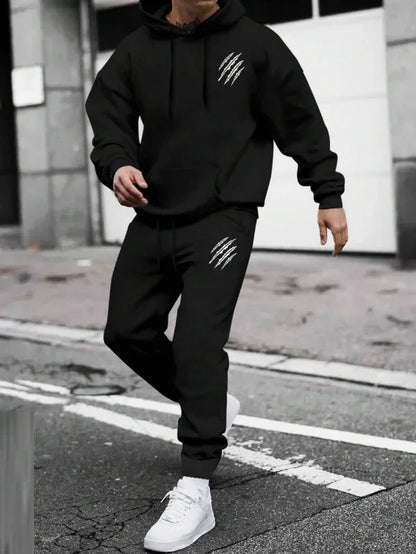 Men's and women's printed hooded sweatshirts and pants animal paw printed sportswear running autumn and winter casual fashion