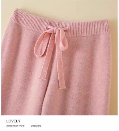 High Waist Wool Knitted Wide Leg Pants Women's Outerwear Autumn Winter Thickened Floor-Length Straight Cut Casual Trousers