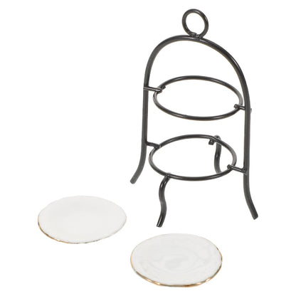 1Set Miniature 2-Tier Dessert Rack 1:12 Scale Kitchen Decor Tiny Cake Stand Cupcake Display Dollhouse Accessories