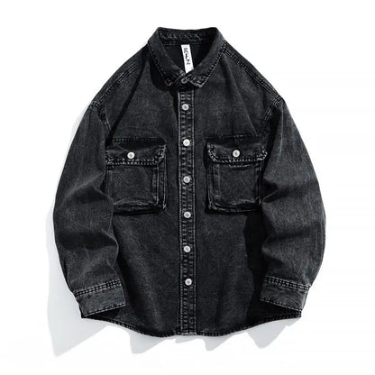 Men Fashion Denim Jackets Coats Loose Fit Pockets Solid Turn Down Collar Full Sleeve Regular Jacket Spring 2025 Causal Clothing