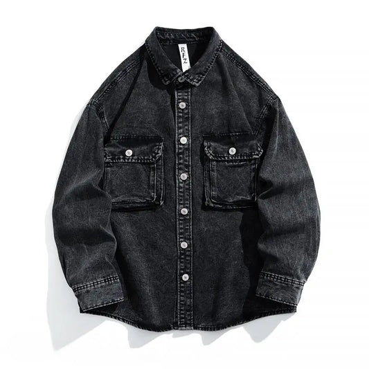 Men Fashion Denim Jackets Coats Loose Fit Pockets Solid Turn Down Collar Full Sleeve Regular Jacket Spring 2025 Causal Clothing