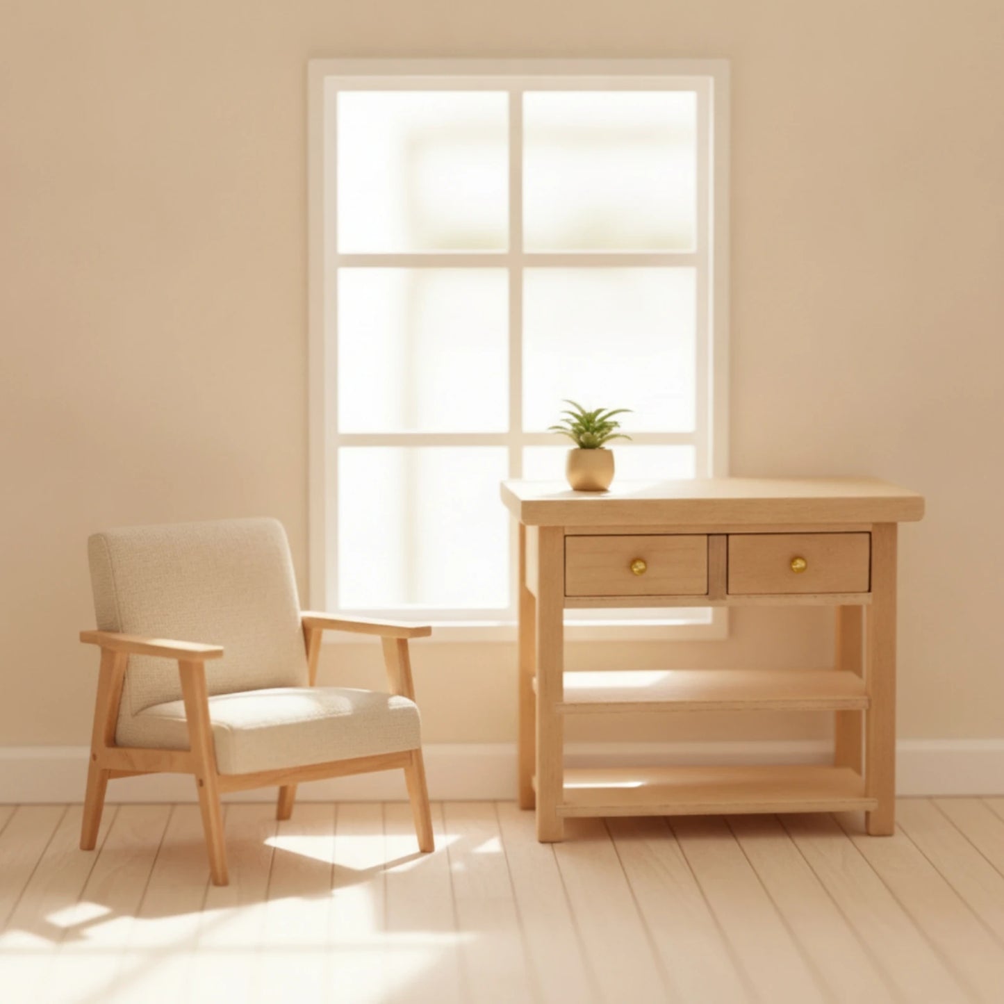 Dollhouse Side Cabinet Natural Finish Dollhouse Cabinet Furniture 1:12 Scale Detailed for Hobbyists, Diorama