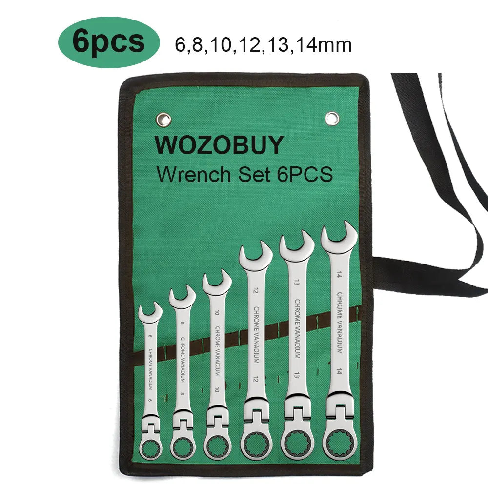Ratchet Spanner Wrench Set Gear Ring Ratcheting Combination Wrench Kit Metric Flexible Head with Canvas Bag  Metric Flex Head