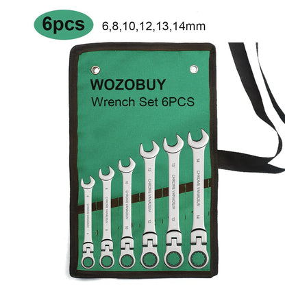 Ratchet Spanner Wrench Set Gear Ring Ratcheting Combination Wrench Kit Metric Flexible Head with Canvas Bag  Metric Flex Head