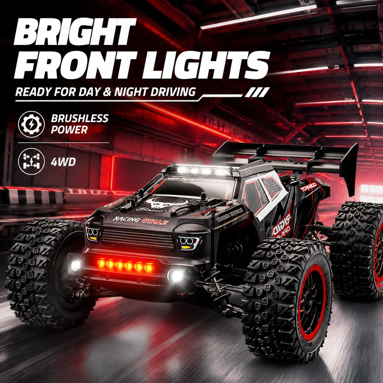 75km/h 2.4G Remote Control RC Car 4WD All Terrain Vehicle High Grip Tire Aerodynamic Tail For Mud Gravel Grass Park Outdoor Racing Hobby Toy