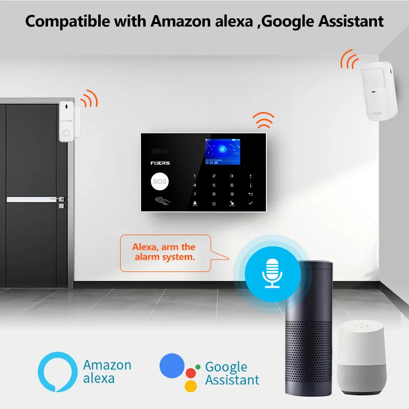 FUERS WIFI GSM Alarm System Wireless Home Burglar Security Alarm System works with Tuya Smart APP Control Motion Detector Sensor