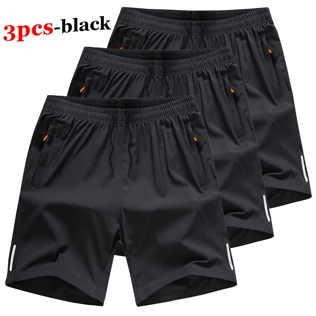 Men's 3-Pcs Sports Shorts Quick Dry Summer Fitness Gym Training Short Pants Lightweight Cool Sportswear Breathable Beach Shorts