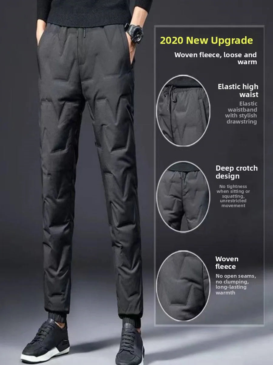Men's down Pants Thick Warm Duck down Loose Large Size Cotton Pants Outerwear for Middle-Aged And Elderly Windproof