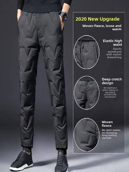 Men's down Pants Thick Warm Duck down Loose Large Size Cotton Pants Outerwear for Middle-Aged And Elderly Windproof