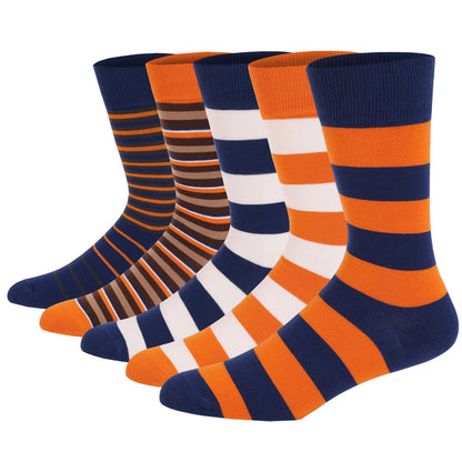 5Pairs Mens Fun Dress Socks, Pattern Funny Socks Pack, Colorful Striped Combed Cotton Novelty Socks，Cool Breathable Casual Socks