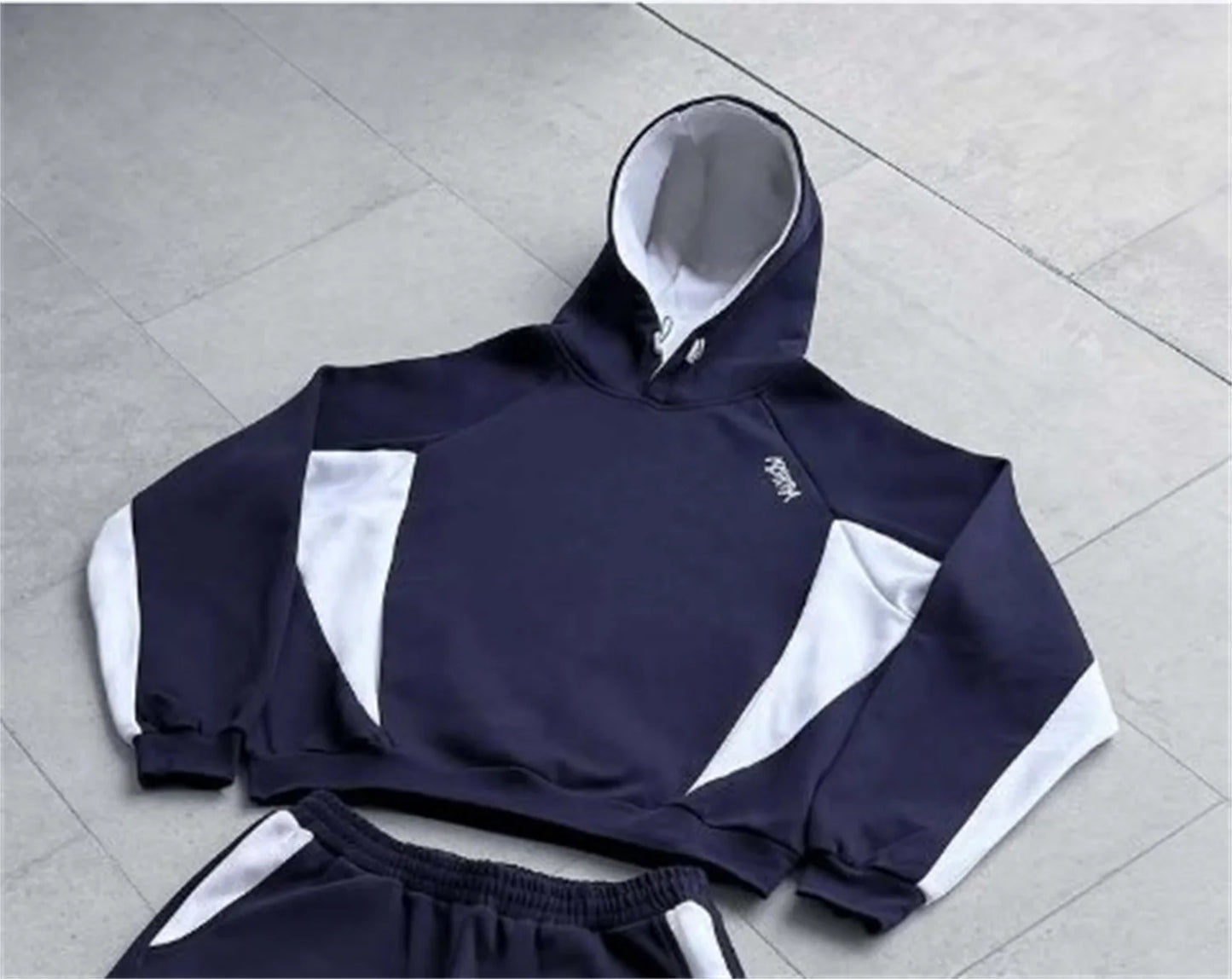 New European and American Ins color blocked embroidered personalized hoodie y2k fashionable casual sports style pants set