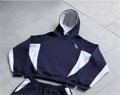 New European and American Ins color blocked embroidered personalized hoodie y2k fashionable casual sports style pants set