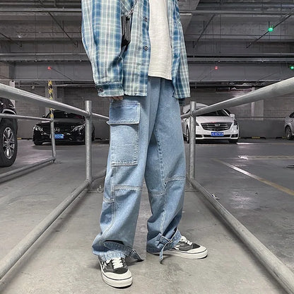 Cargo jeans Men Loose Straight Baggy Men's Jeans Mopping pants hip hop Streetwear Skateboard Neutral denim Wide Leg Denim pants