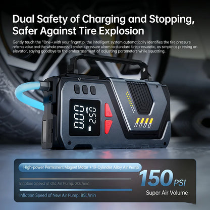 YIJU Car Jump Starter And Air Inflator 10.2 Bar Fast Fill -40°C-80°C Low-Temp Work Battery with Tire Monitoring Portable Charger