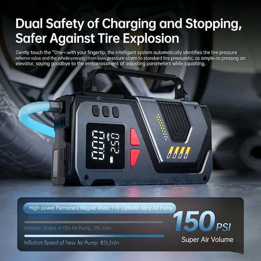 YIJU Car Jump Starter And Air Inflator 10.2 Bar Fast Fill -40°C-80°C Low-Temp Work Battery with Tire Monitoring Portable Charger