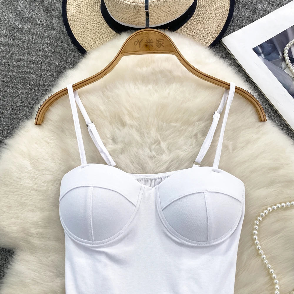 Sexy Fashion Design Camisole Tank Top Women Slim Fit Outerwear Spicy Base Shirt Sexy Backless Vest Short Straight Cut Bodycon