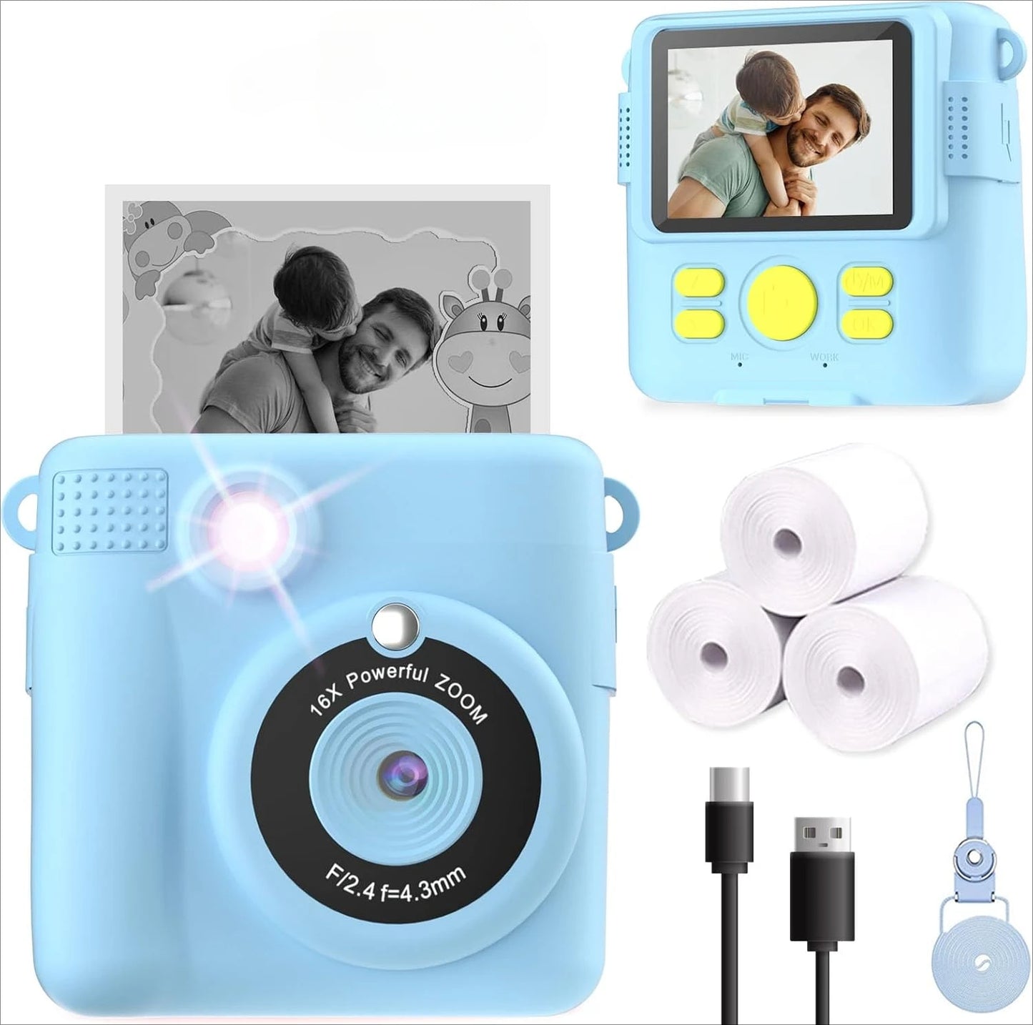 Instant Print Camera for Kids, HD Digital Video Cameras, Portable Toy for 4-10 Year Old Girls Boys with 32GB SD Card-Purple
