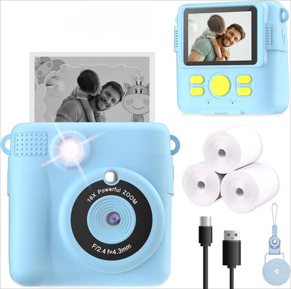 Instant Print Camera for Kids, HD Digital Video Cameras, Portable Toy for 4-10 Year Old Girls Boys with 32GB SD Card-Purple