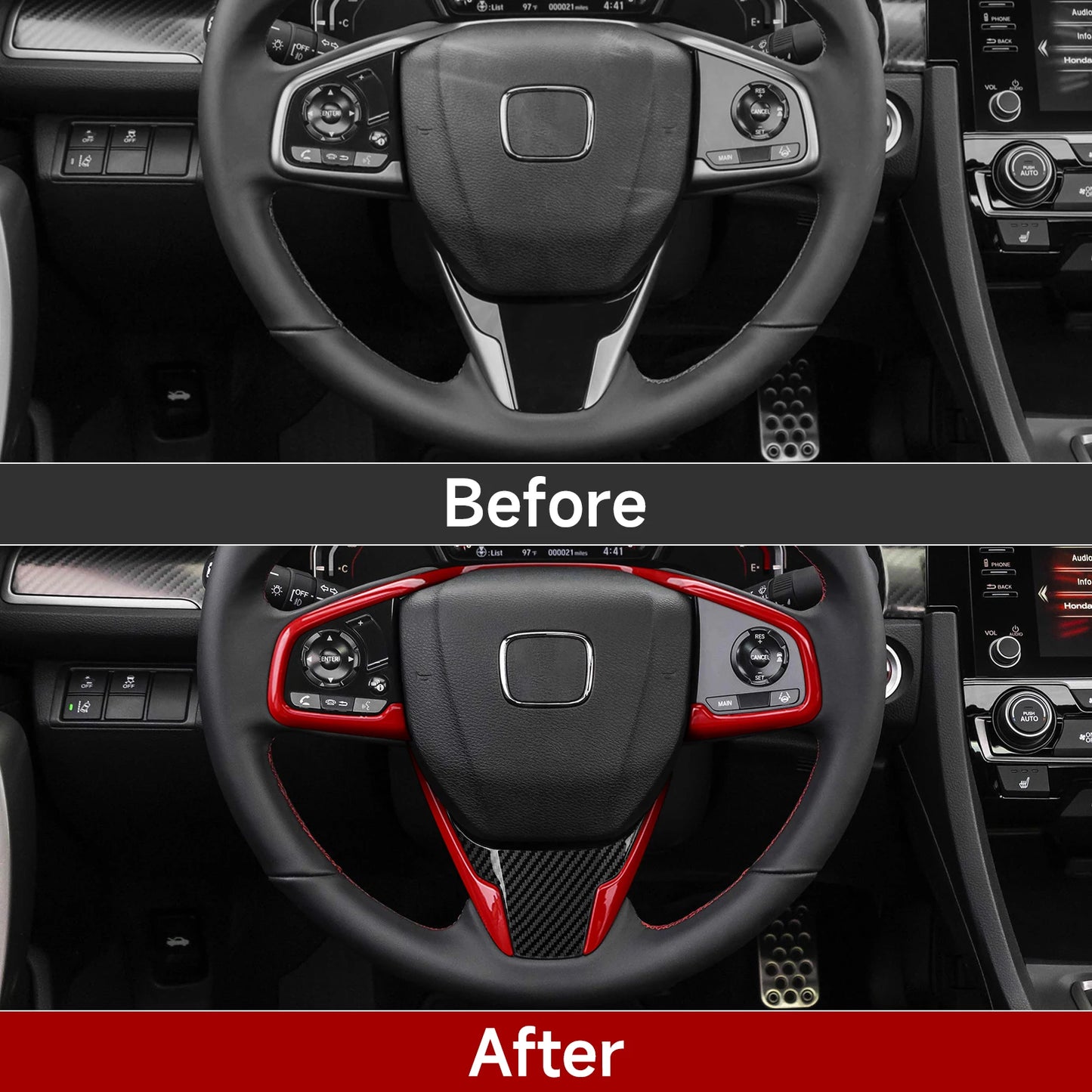 For Honda Civic 10th Gen (2016 -2021) Interior Accessories, Car Center Console Gear Shift Panel , Carbon Fiber ABS Trim Sticker