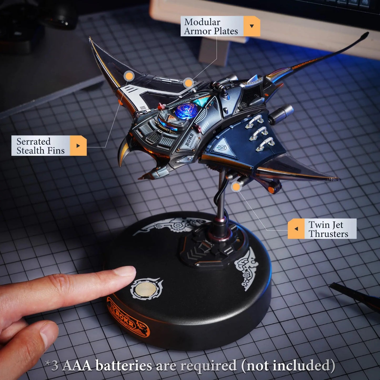 Rokr Manta Ray Mechanical 3D Puzzle Kit Cyberpunk Style Model Challenging DIY Project Unique Desktop Decor Gift for Adults