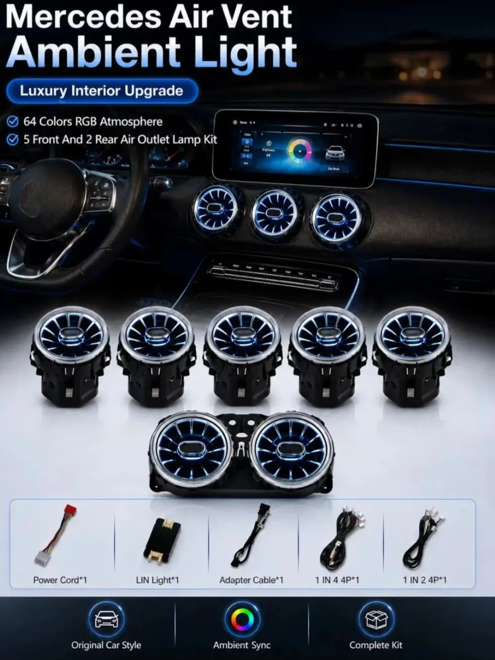 Car Ambient Light For Mercedes Benz C Class W205 W206 W253 Air Vent LED RGB Car Interior Atmosphere Light Interior Upgrade Kit