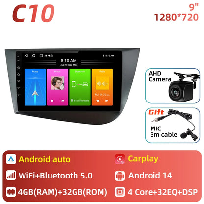 Carplay For Seat Leon 2 MK 2 2005 - 2012 Car Radio Car Multimedia Player Android Auto GPS Navigation Head Unit Stereo 2 Din 4G