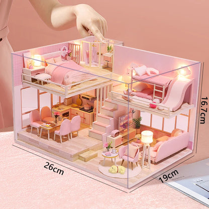 Doll Houses Kits 3D Puzzle Handmade Wooden Mini DollHouse Assembly Building With Furniture Kit Toys For Xmas Birthday Gifts