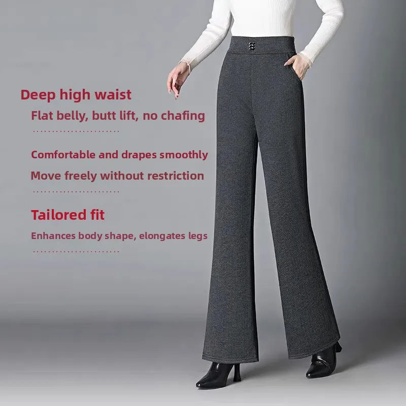 Thickened Fleece Lined Woolen Wide Leg Pants Casual Trousers for Middle Aged And Elderly Autumn Winter New Style Fashionable ...