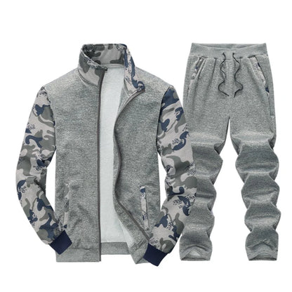 Cross border European code new camouflage hoodie men's spring and autumn long sleeved casual sports suit fleece hoodie two-piece