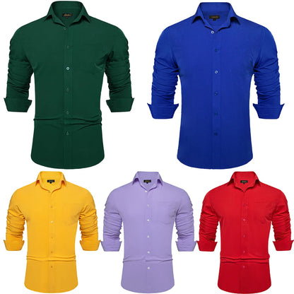 Solid Men Shirts Long Sleeve Cotton Polyester Blue Green Yellow Classic Basic Casual Slim Business Office Shirts Clothes