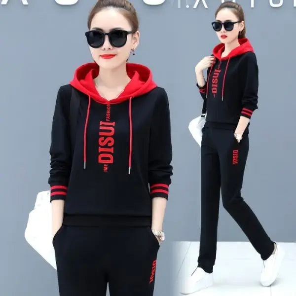 Casual Sportswear Set for Women Autumn 2024 Fashion Anti-Aging Popular Sweatshirt Two-Piece Set Long Sleeve Long Pants Polyes...
