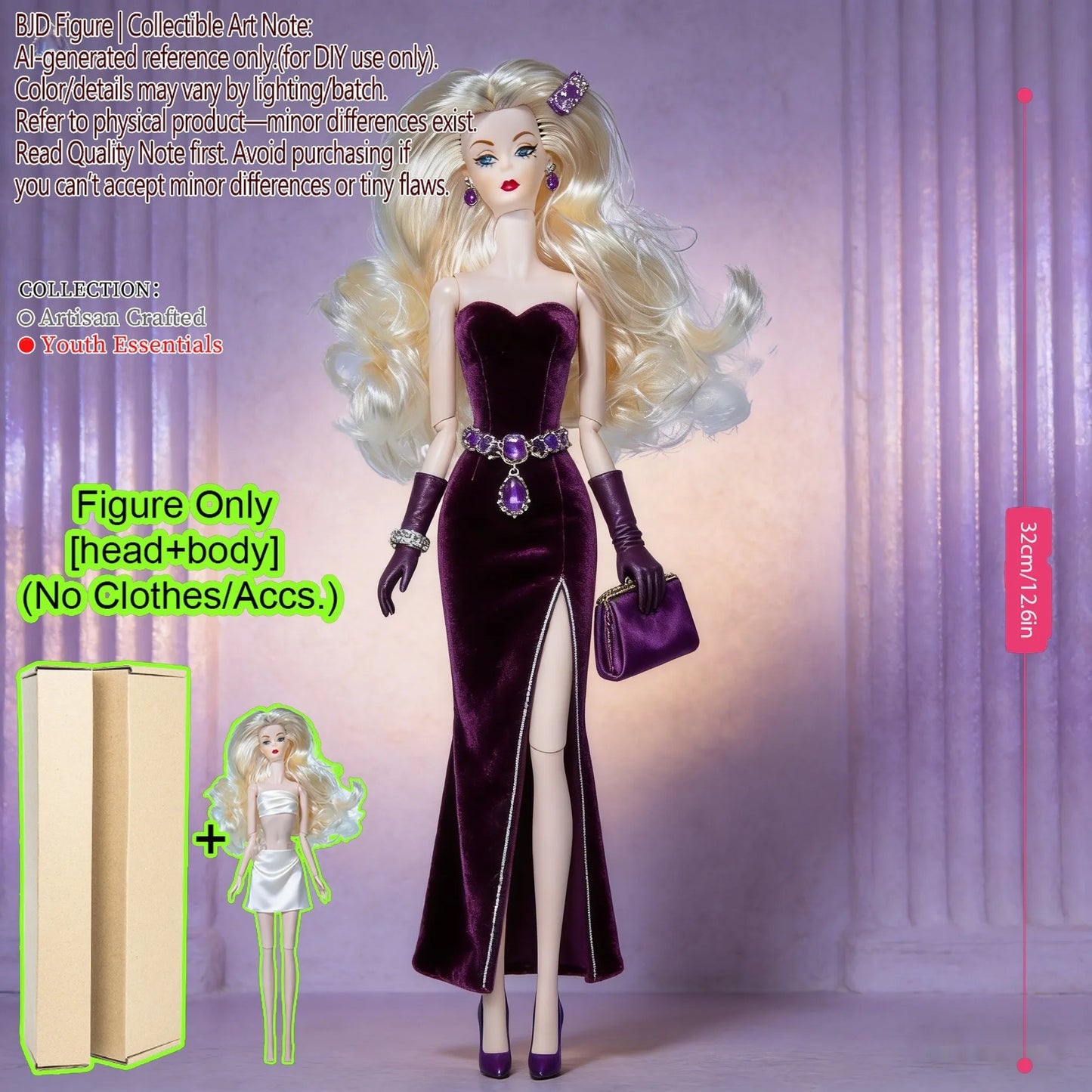 12.6 Inch 1/6 Fashion BJD MJD Supermodel Doll Ball Jointed Posable Collectible Realistic Hair NoClothes
