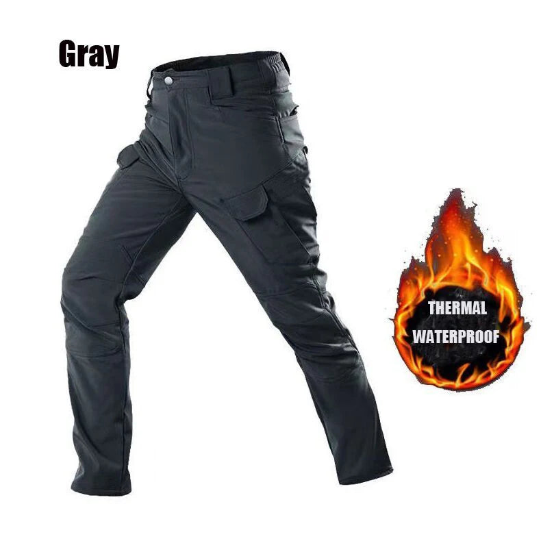 Men's Tactical Softshell Pants Fleece Autumn Winter Cargo Trousers Military Combat Hiking Camping Climbing Casual Sportswear