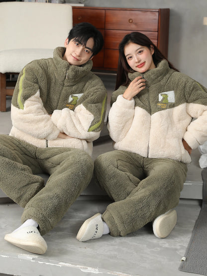 2025 Coral Fleece Couples Pajamas Men's Thickened Warm Winter Home Clothes Long Sleeve Leisure Pants for Youth Autumn Winter