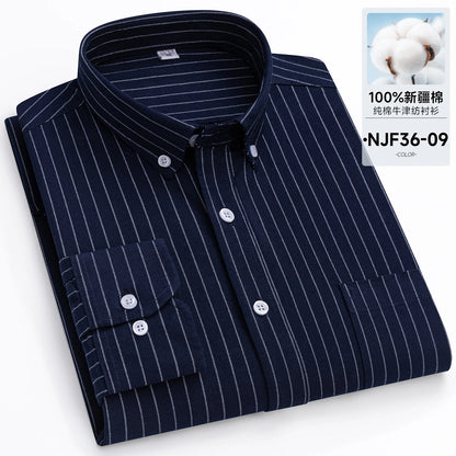 New in Tops Pure Cotton Oxford Plaid Striped Shirts For Men Long Sleeve Classic Business Formal Slim Fit Casual Designer Clothes