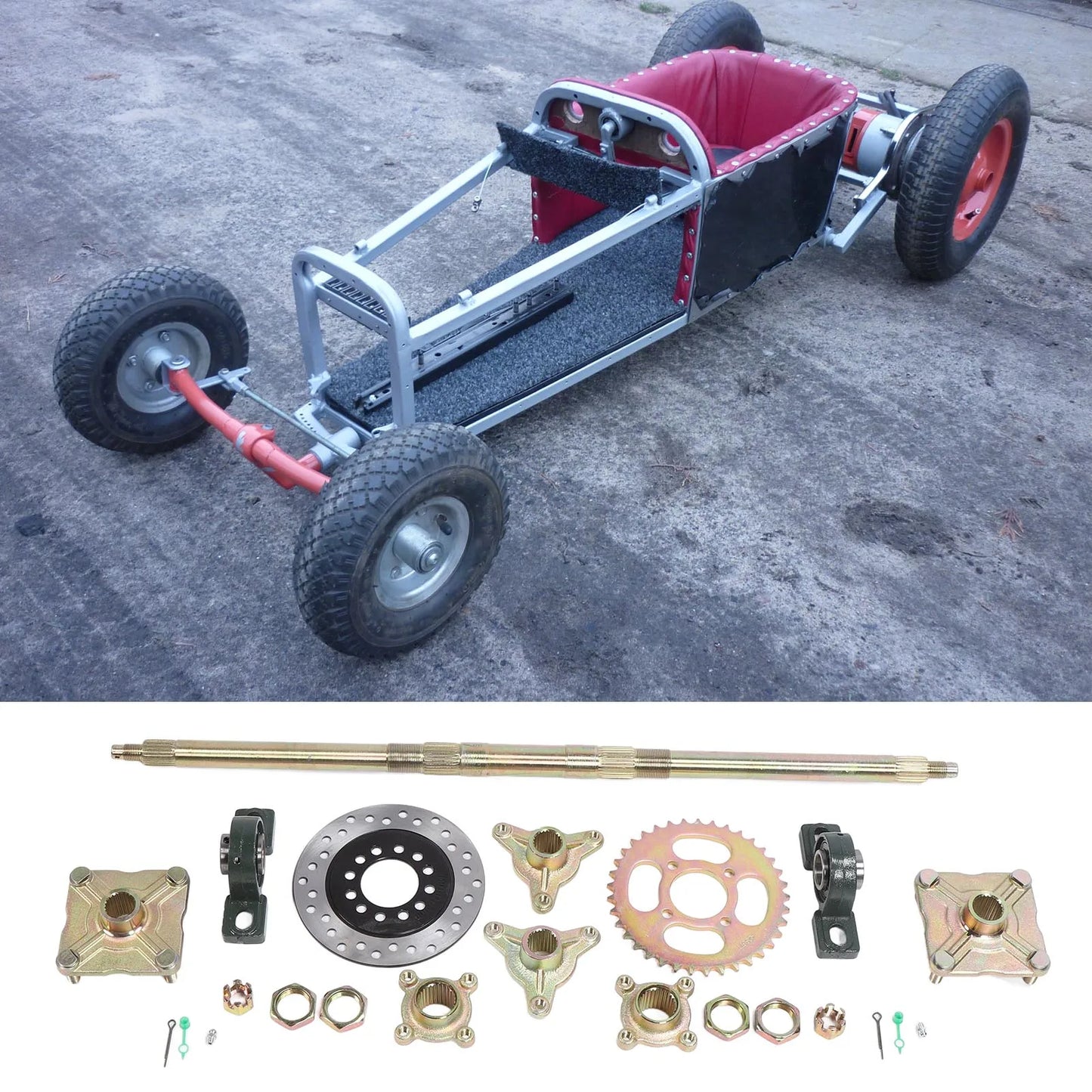 Heavy Duty 740mm Go Kart Rear Axle Kit with 37T Sprocket & Brake Disc for 50-150CC DIY ATVs Quads Drift Trikes