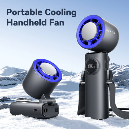 MUXNW Folding Handheld Fan Ice Cooling, Rechargeable Neck Fan Portable, 100 Speed Digital Display Personal Cooling for Outdoor