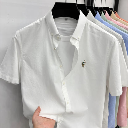 100% Pure Cotton Men's Short Sleeved 2026 New Brand Embroidered Trendy Shirt for Men's Casual Summer Wear