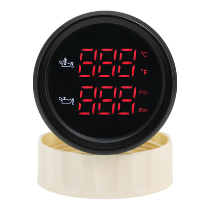 52MM 2 in 1 Digital Oil Temperature & Oil Pressure Gauge 50~150 Celsius Thermometer Indicator Oil Press 0~10 Bar for Boat Cars